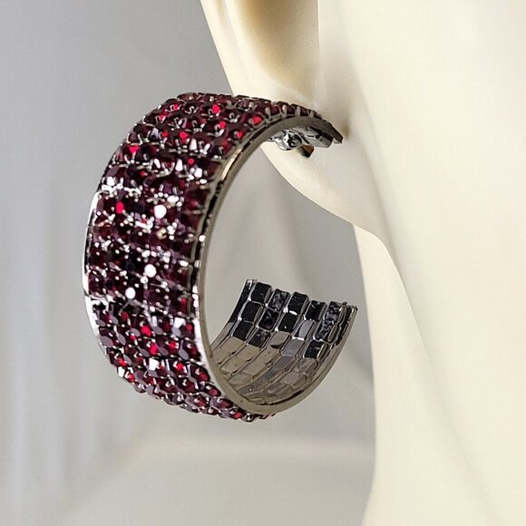 Red Crystal Earrings Half Hoop - Picture 2 of 11